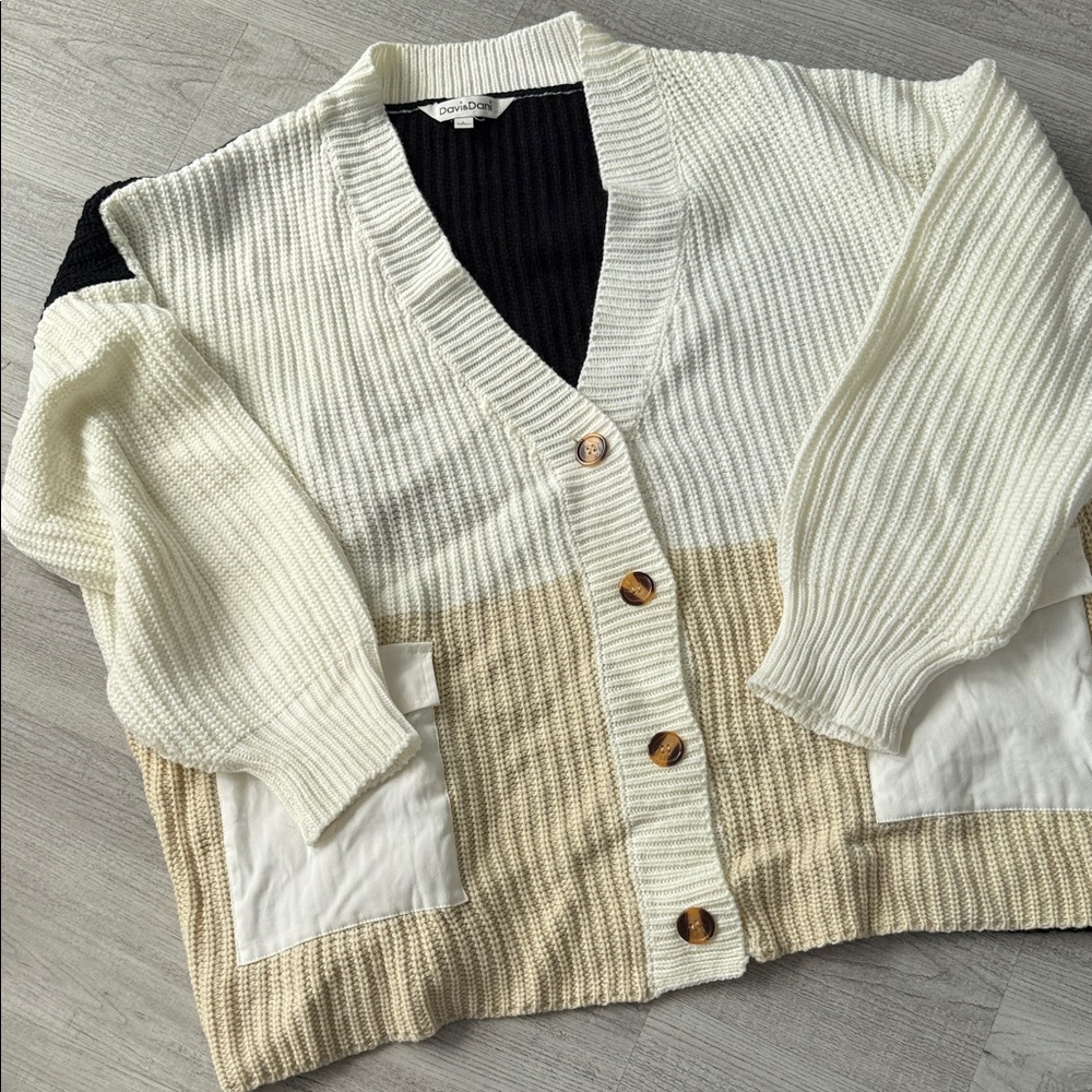 Cider Cream and Tan Button-Up Cardigan